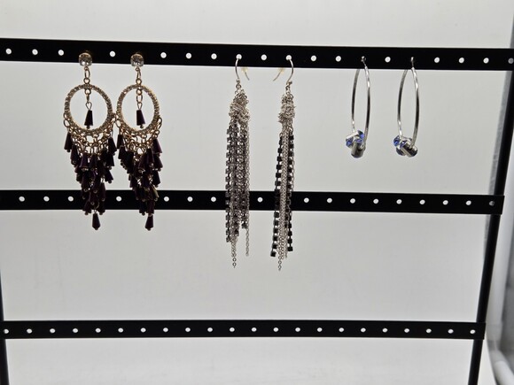 Unbranded Jewelry - Lot of 3 Pairs Fashion Dangle Hoop Earrings Gold Silver Rhinestone Fringe Boho